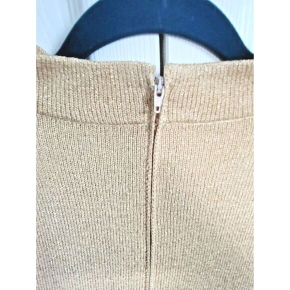 St. John L Vintage Gold Metallic Santana Knit SS Zip Back Sweater Mock Neck - Picture 4 of 5